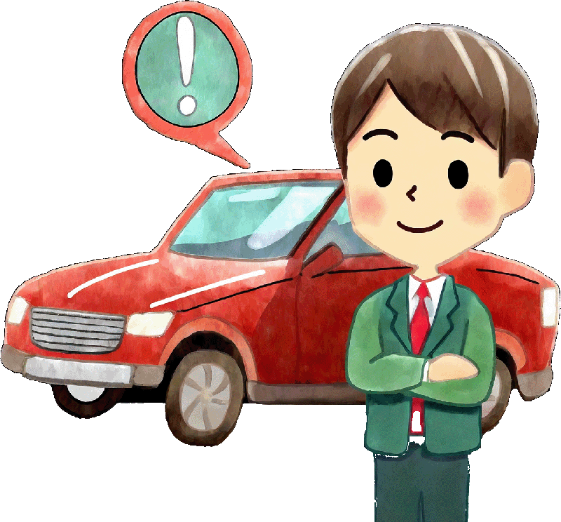 車と腕を組んだ男性のイラスト